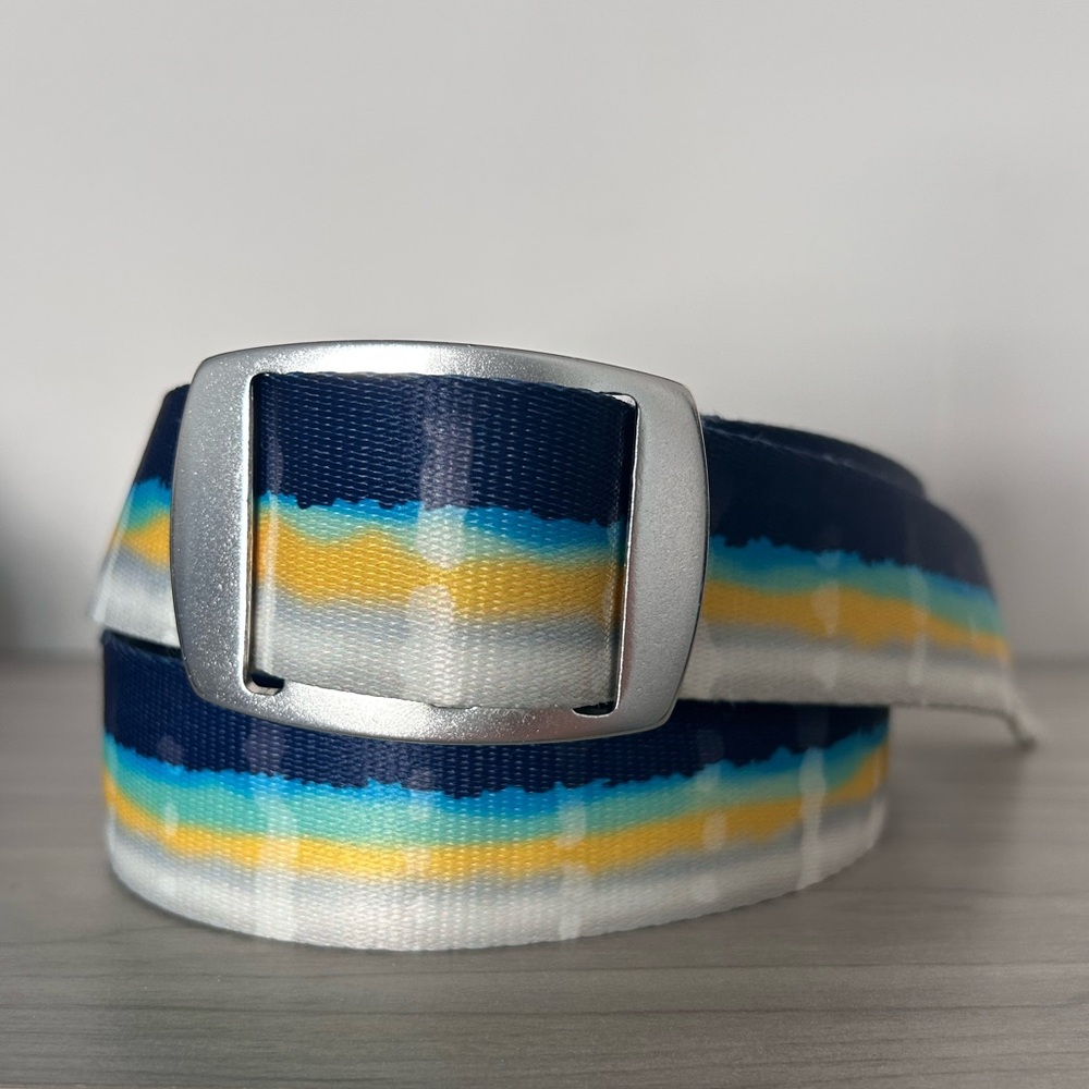 Croakies Belt Blue Yellow White Silver Buckle